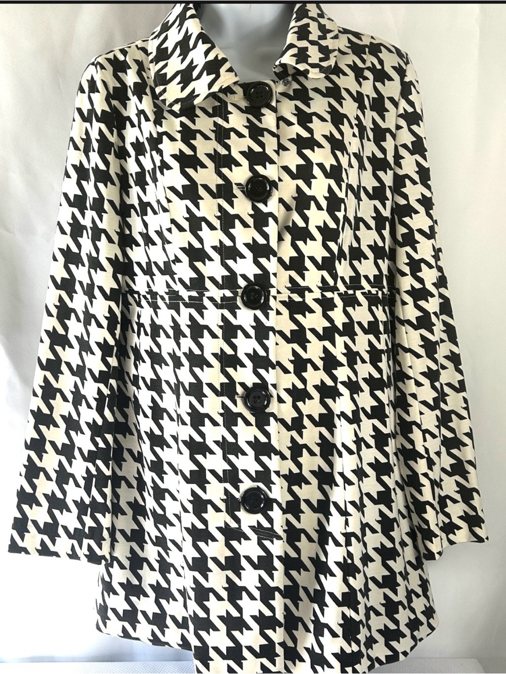 Carole Little Women’s Medium Black White Houndstooth Button Front Designer Coat